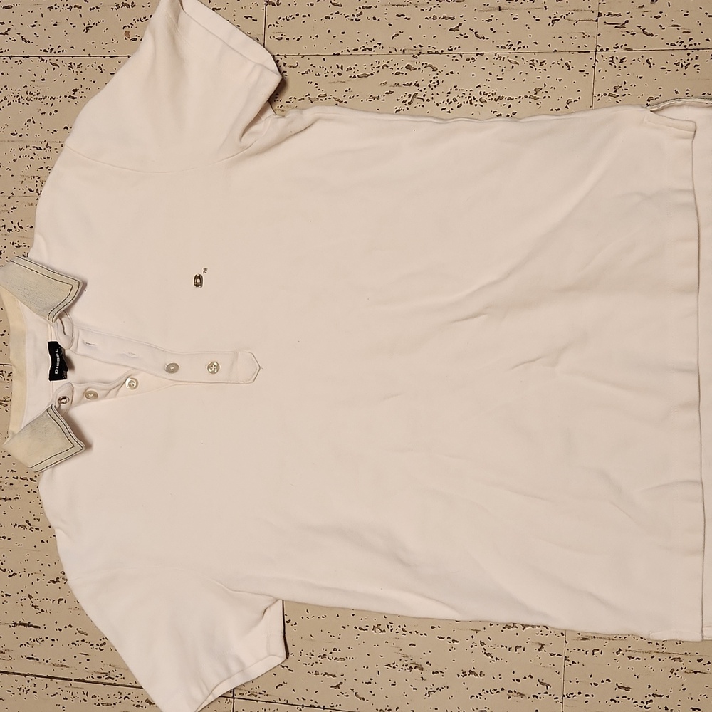Diesel White Metal Emblem Logo 1/4 Button Down Dress Polo Shirt
